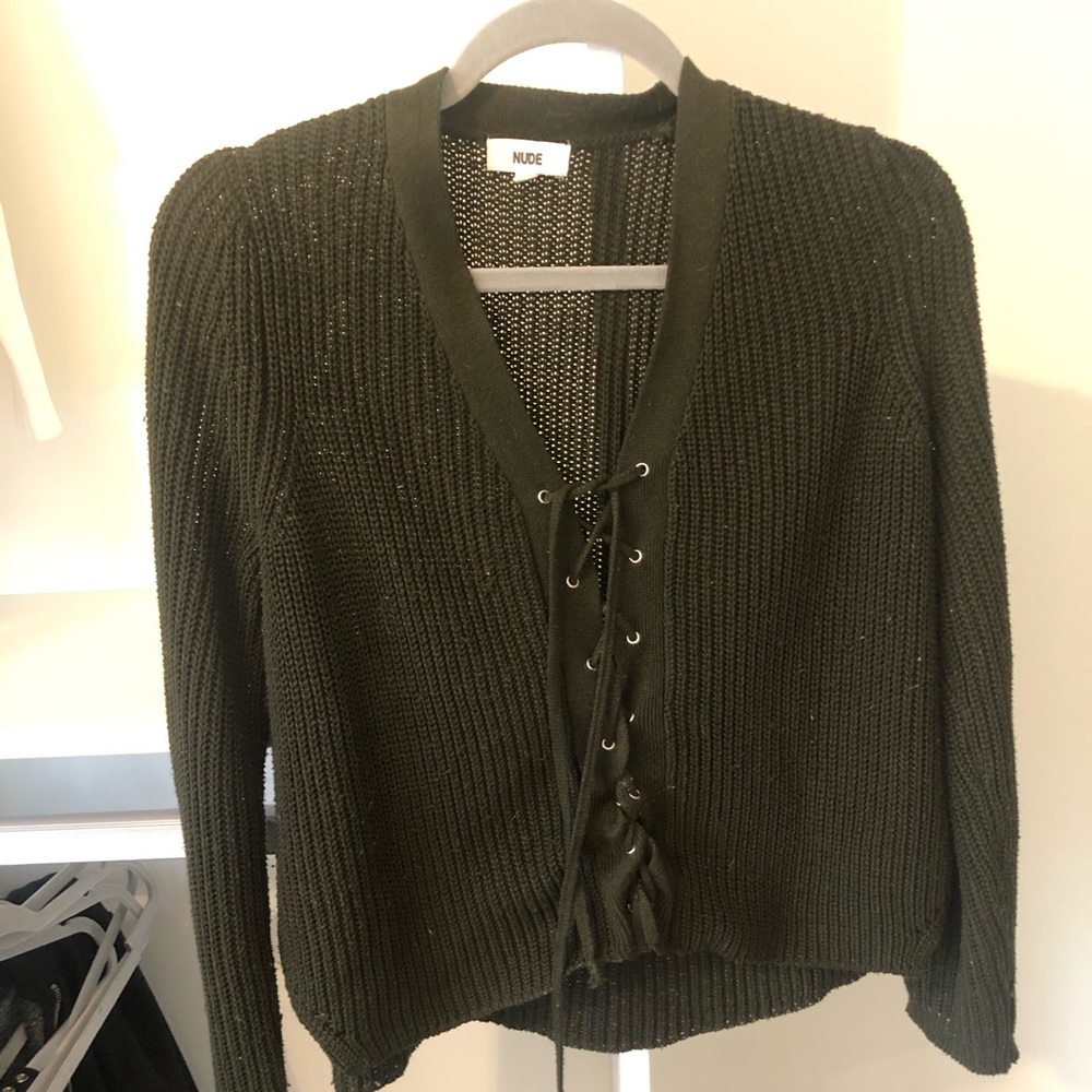 Nude Green tie up sweater